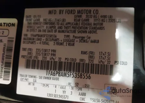 2015 Ford Mustang V6 from USA, damaged, VIN 1FA6P8AM5F5358556